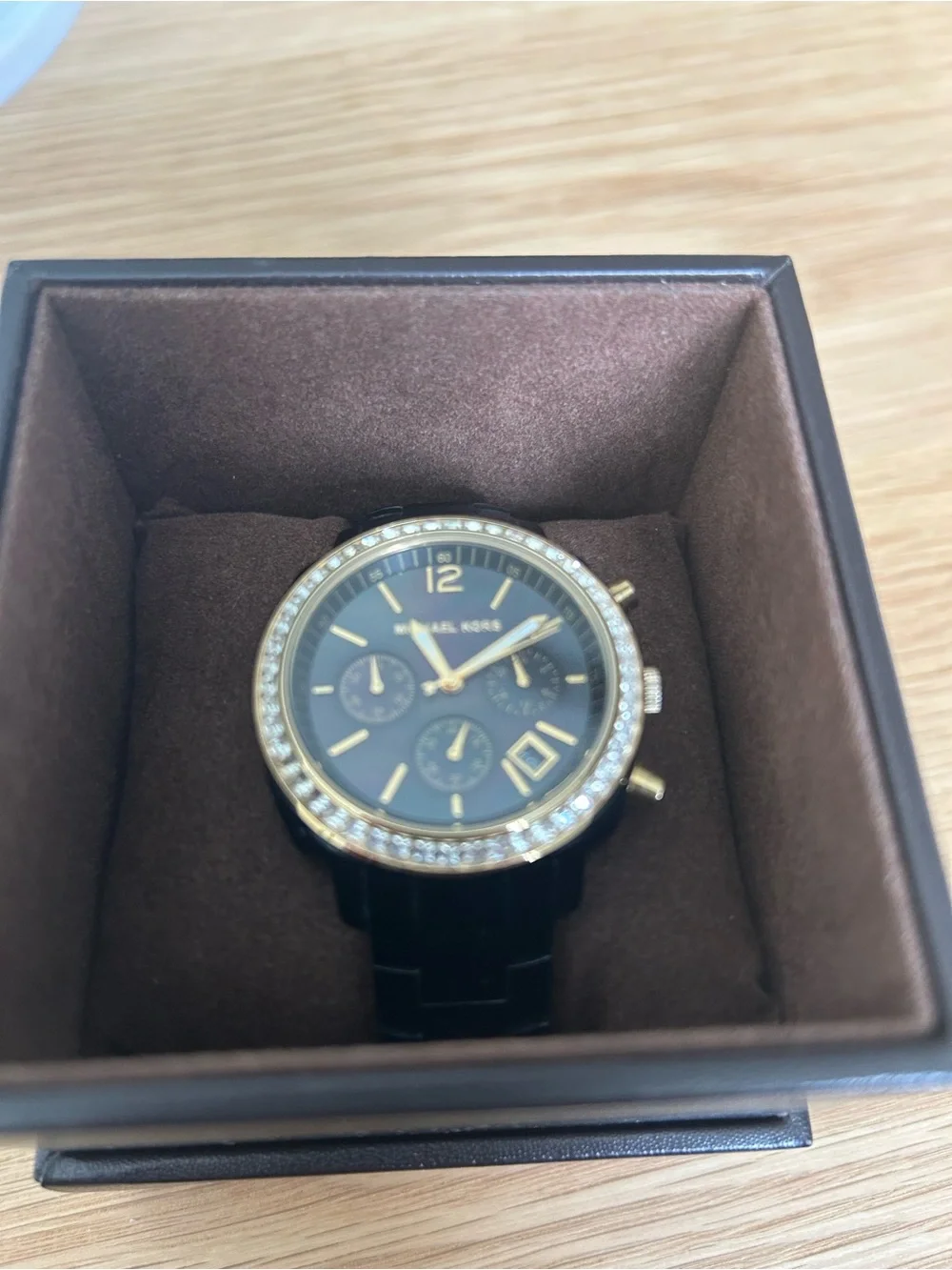 Michael Kors Black and Gold Crystal-Trim Ceramic Smartwatch
